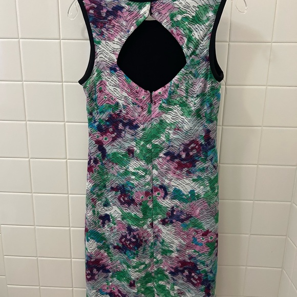 Phoebe Couture Sleeveless Shift Dress in Green, Pink & Purple with Black Trim - Picture 7 of 7